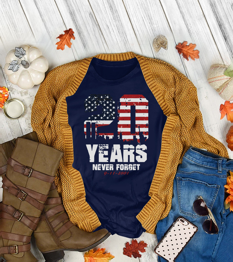 20 Years Never Forget 9-11-2001 American Flag T-Shirt