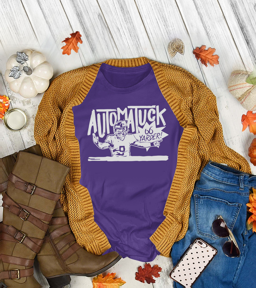 Automatuck 66 Yarder Football Player Purple Background T-Shirt