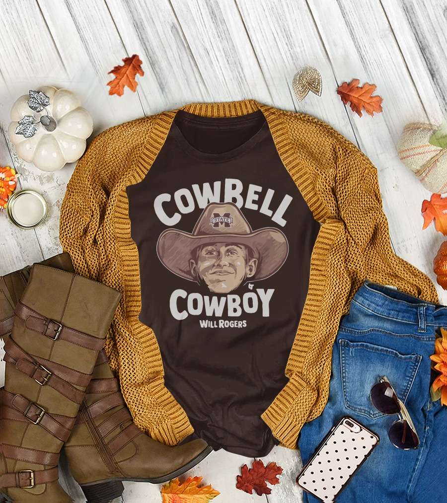 Mississippi State M State Cowbell Cowboy Will Rogers T-Shirt