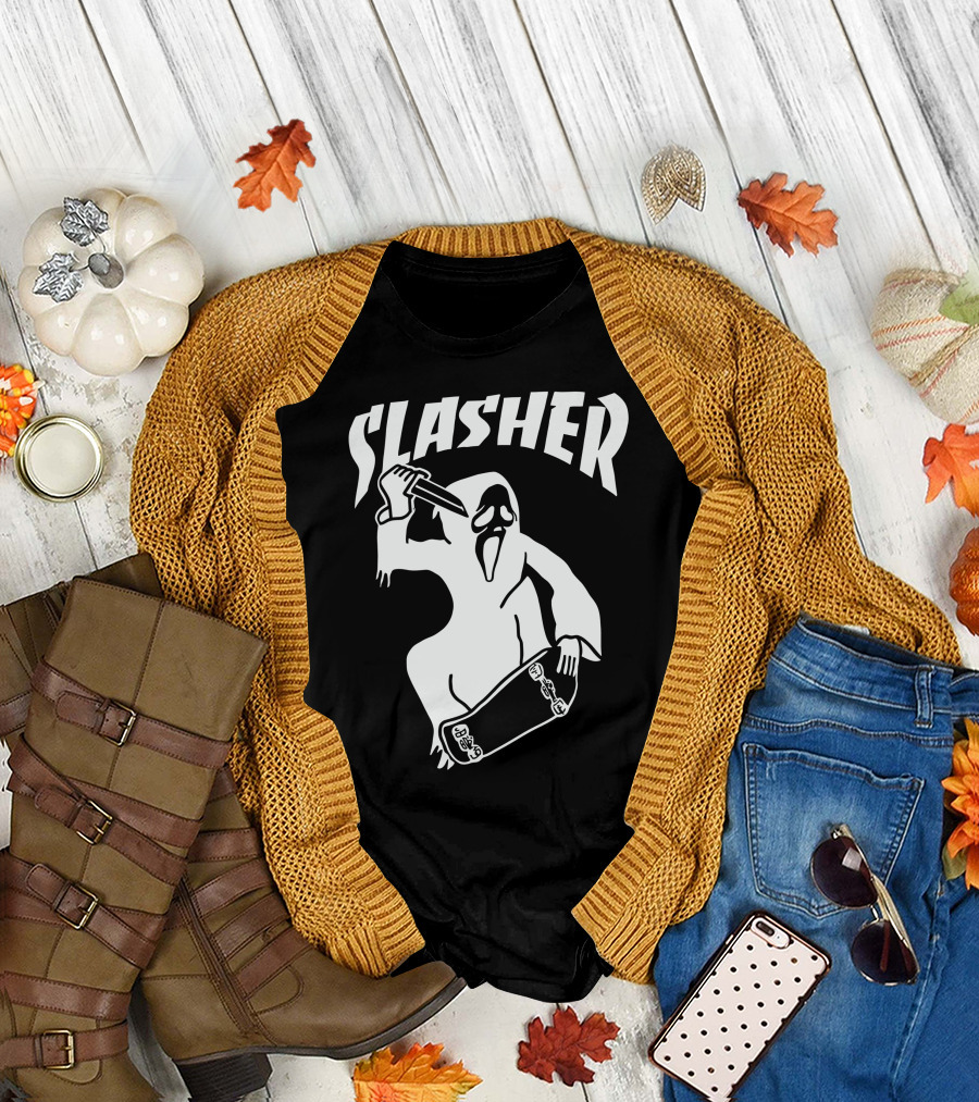 Slasher Skateboard Ghost Mask Knife T-Shirt