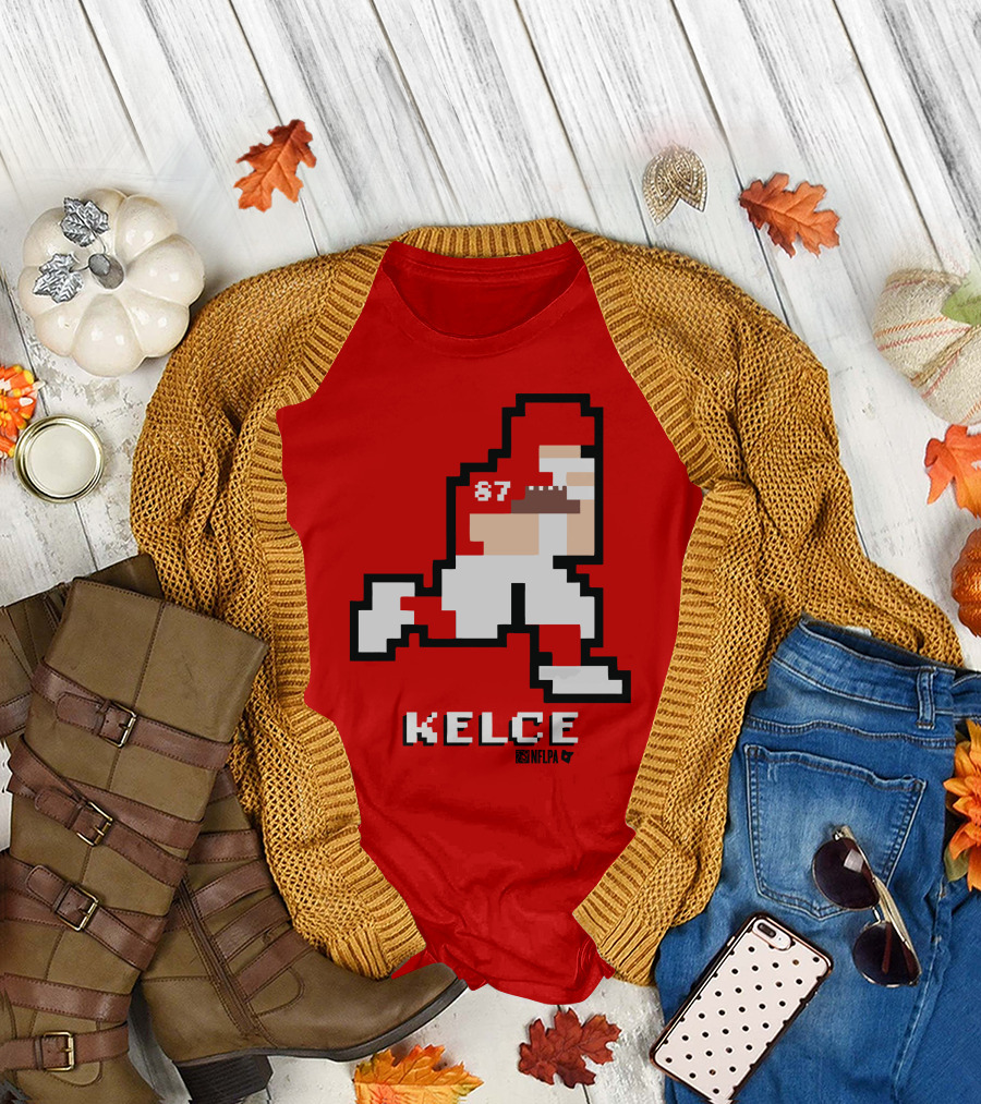 Kelce 87 NFLPA 8 Bit Retro Football Red T-Shirt