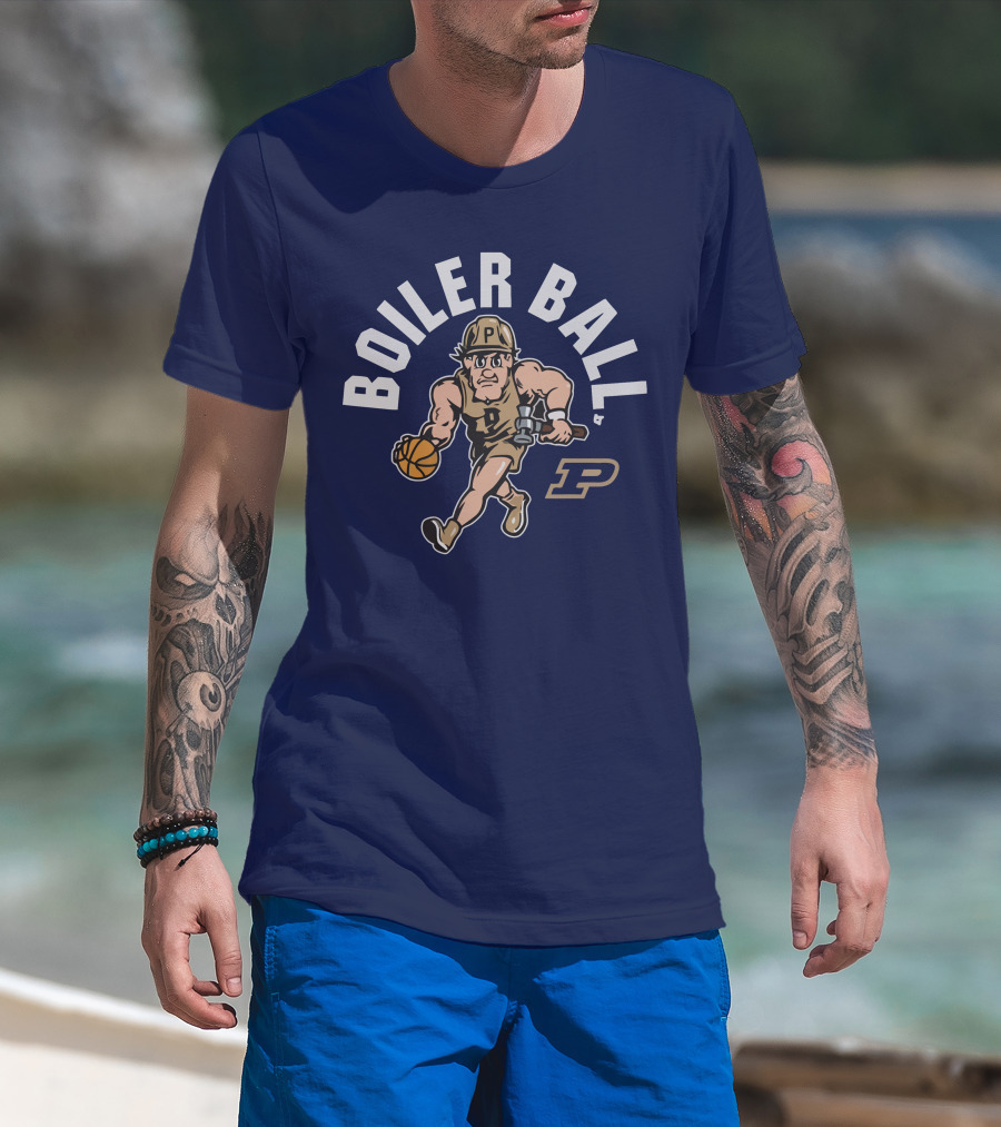 Purdue Boiler Ball Mascot Dribbling Basketball T-Shirt