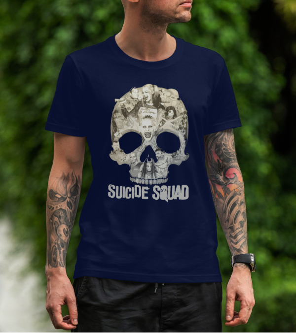 Suicide Squad Skull Collage With Iconic Characters T-Shirt