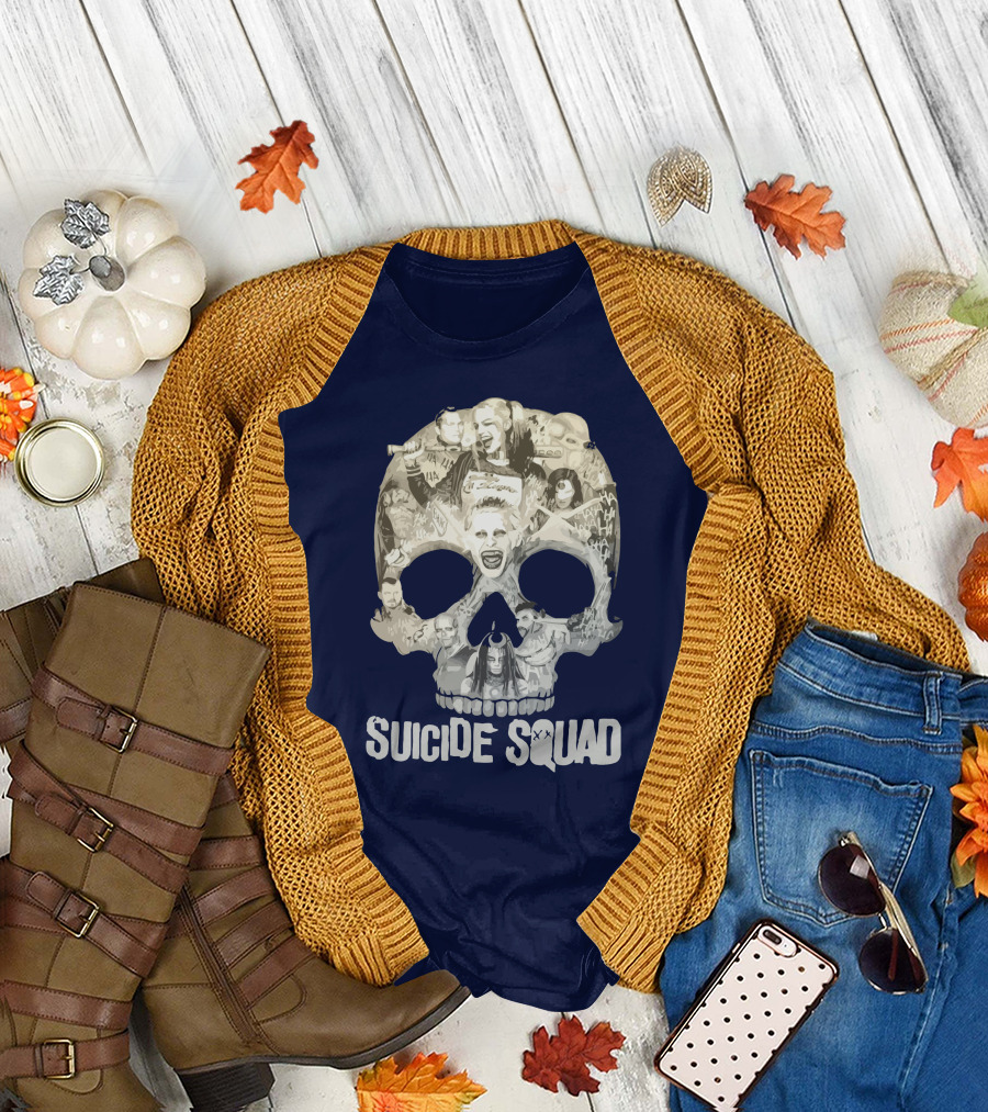 Suicide Squad Skull Collage With Iconic Characters T-Shirt