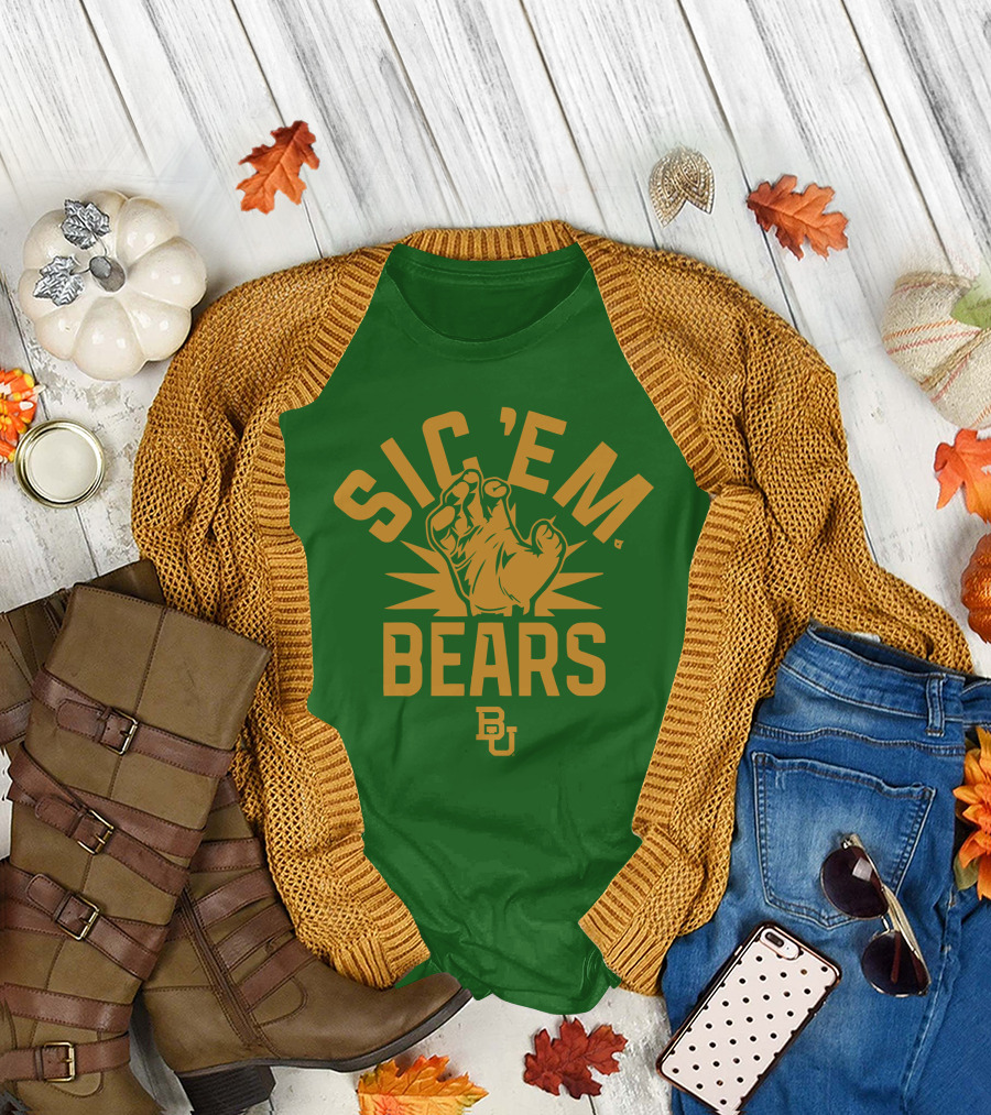 Sic 'Em Bears BU Baylor Paw Green Gold T-Shirt
