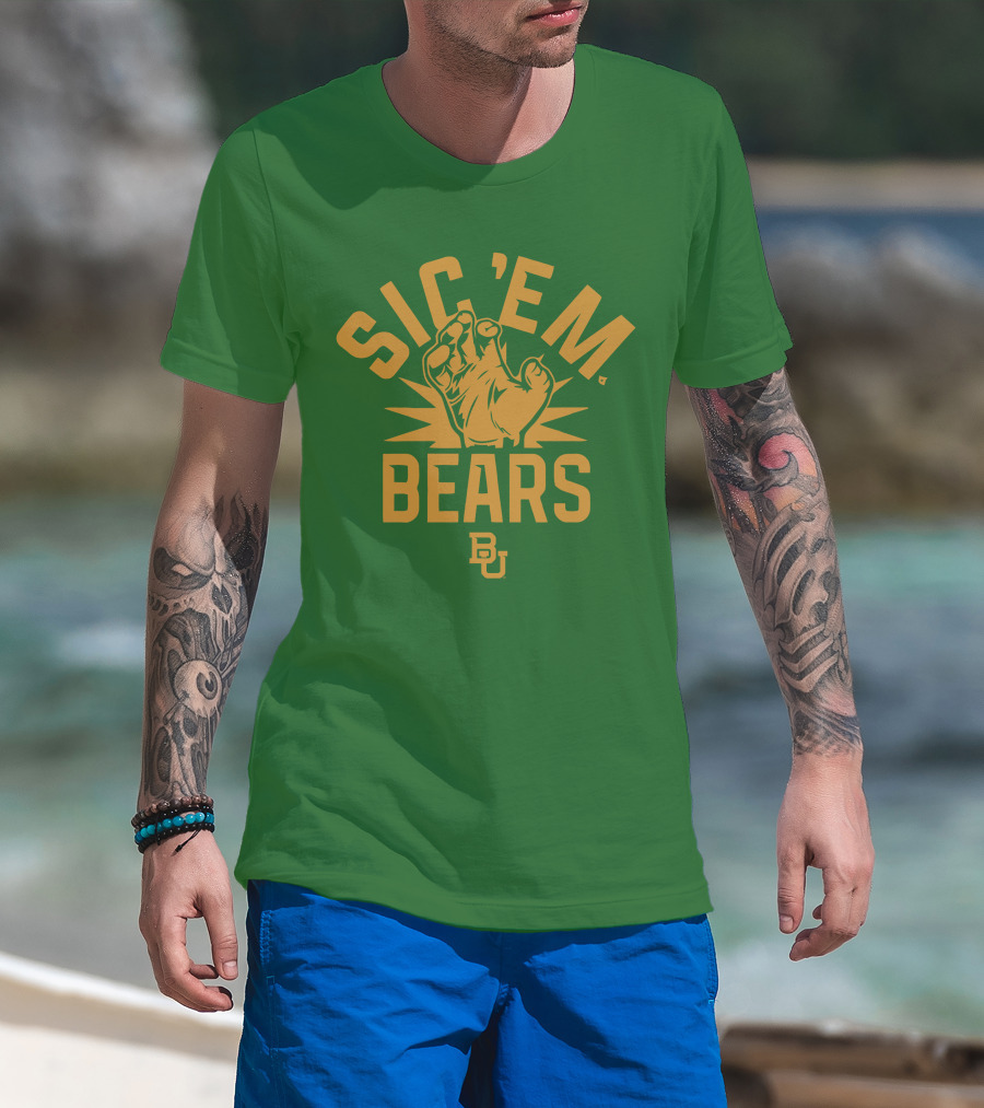 Sic 'Em Bears BU Baylor Paw Green Gold T-Shirt