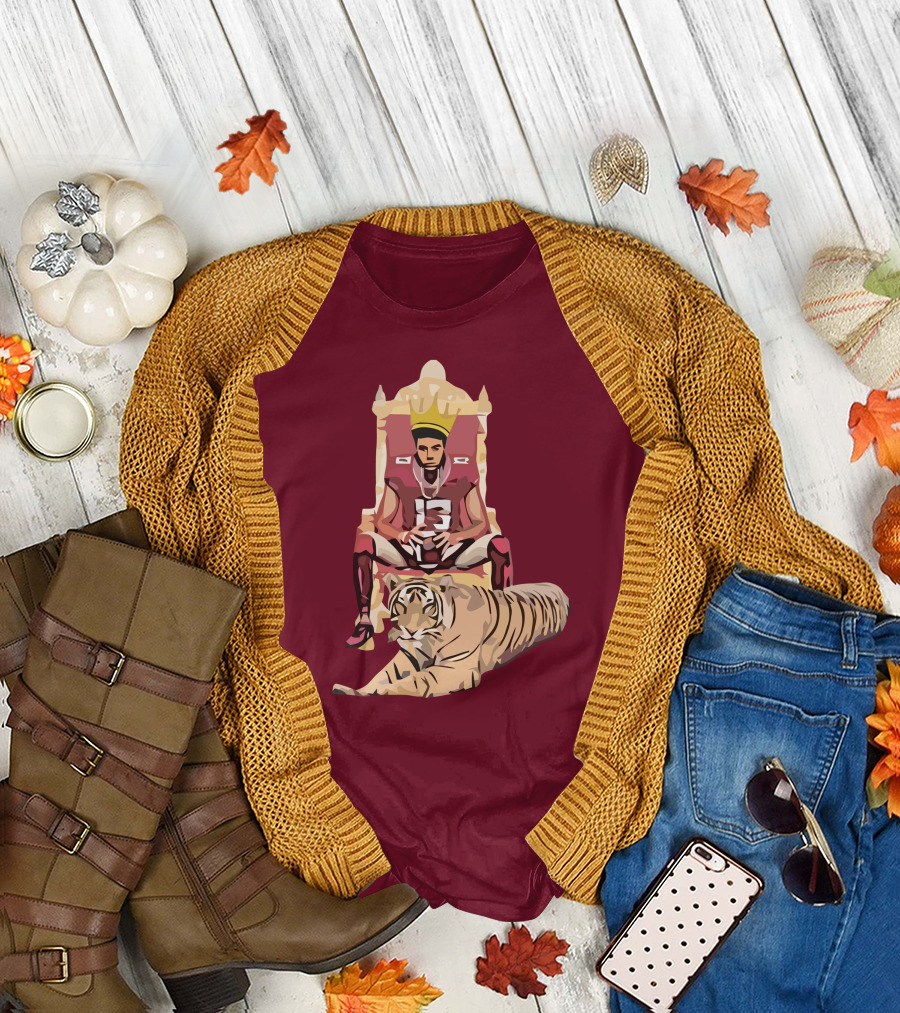 Jordan Travis College King Football Throne with Crown and Tiger T-Shirt