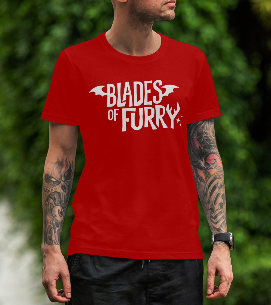 Blades Of Furry Text With Bat Wings And Stars T-Shirt