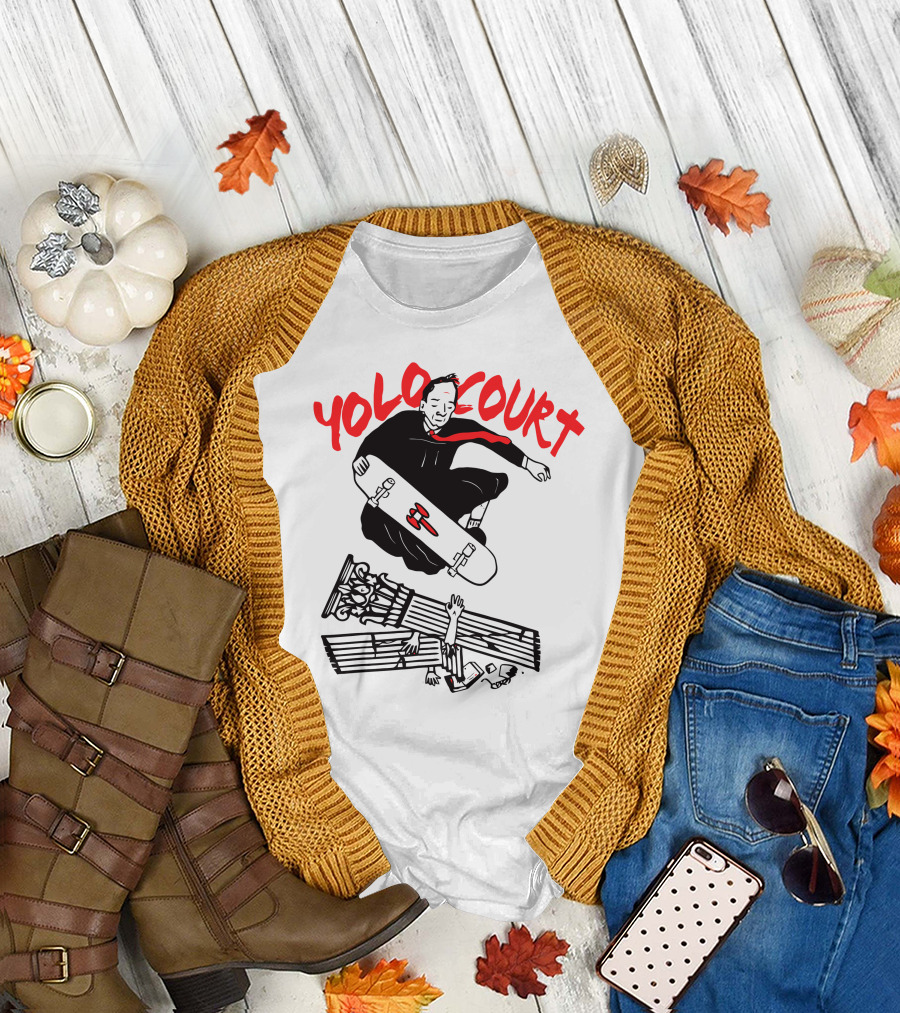 YOLO Court Skateboarding Judge Over Columns T-Shirt