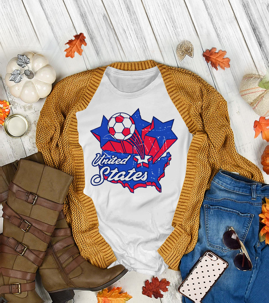 United States Soccer Vintage Map Stars and Ball T-Shirt