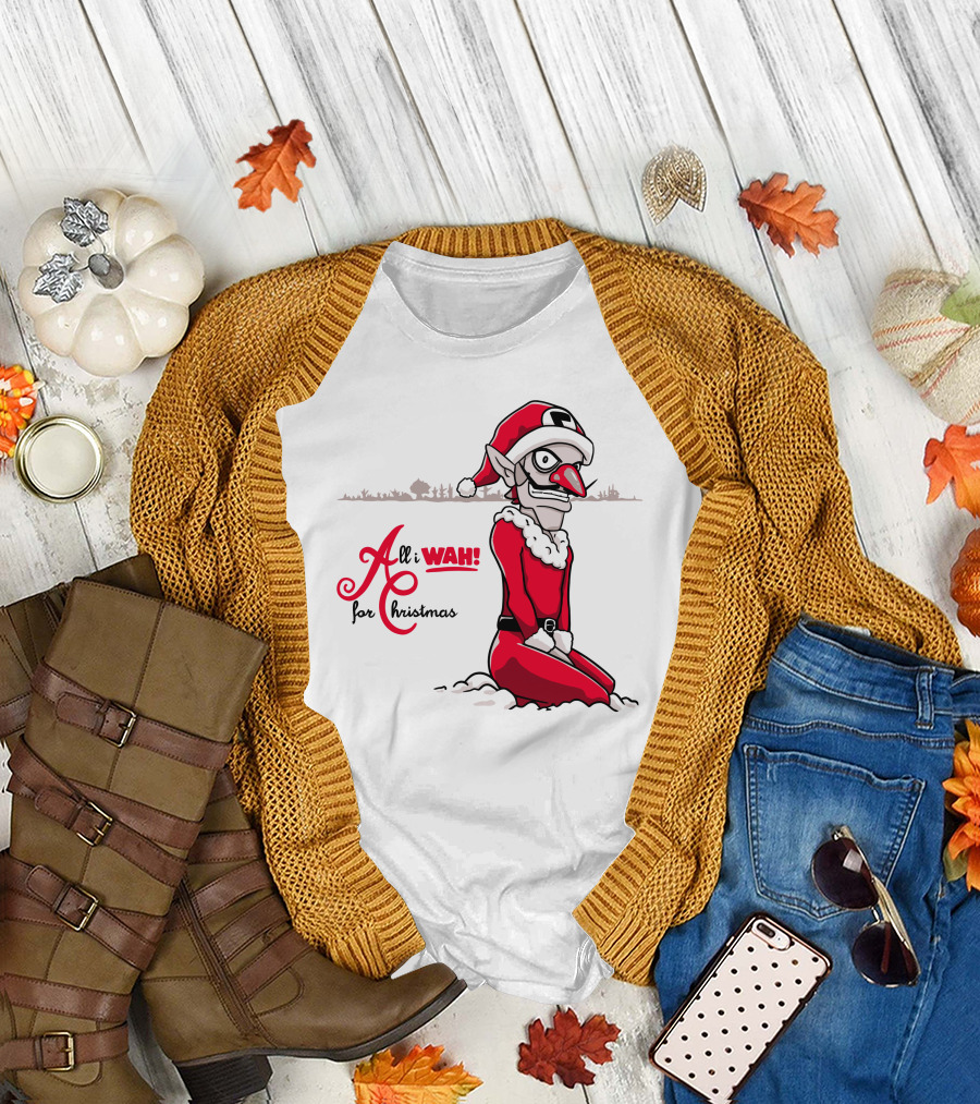 All I Wah for Christmas Silly Red Santa Suit Sitting T-Shirt