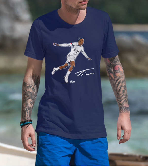 Timothy Weah Signature Soccer Art With Player 21 And Tim Autograph T-Shirt