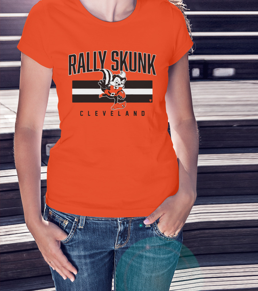 Cleveland Rally Skunk Football Character Sporting Orange Helmets T-Shirt