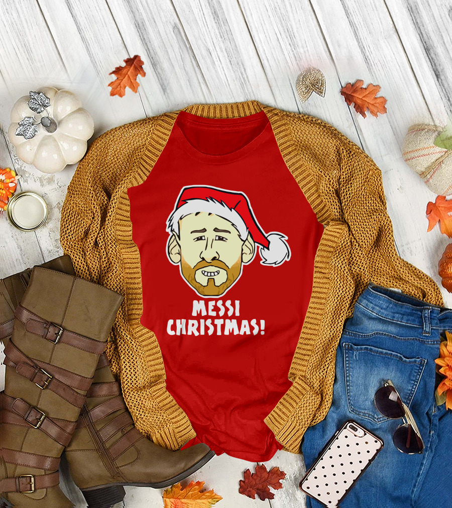 Messi Christmas Face Santa Hat T-Shirt