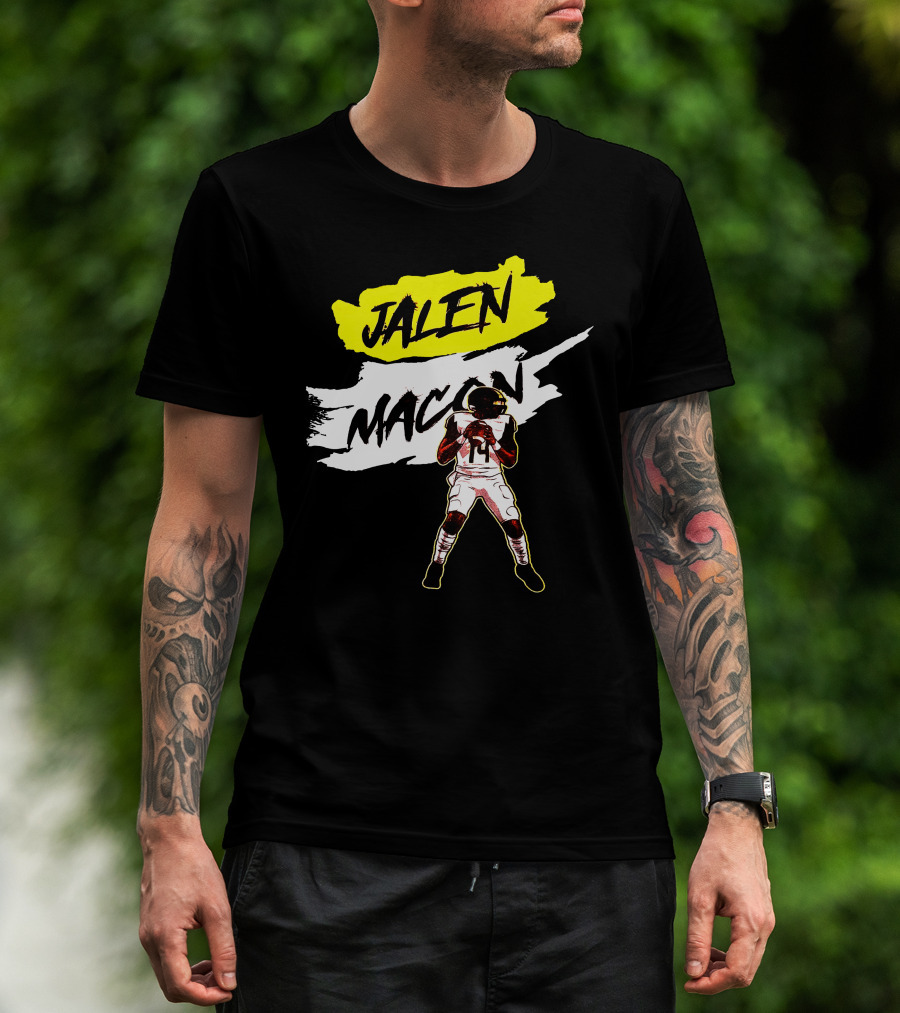 Jalen Macon Football Player Black White Yellow T-Shirt