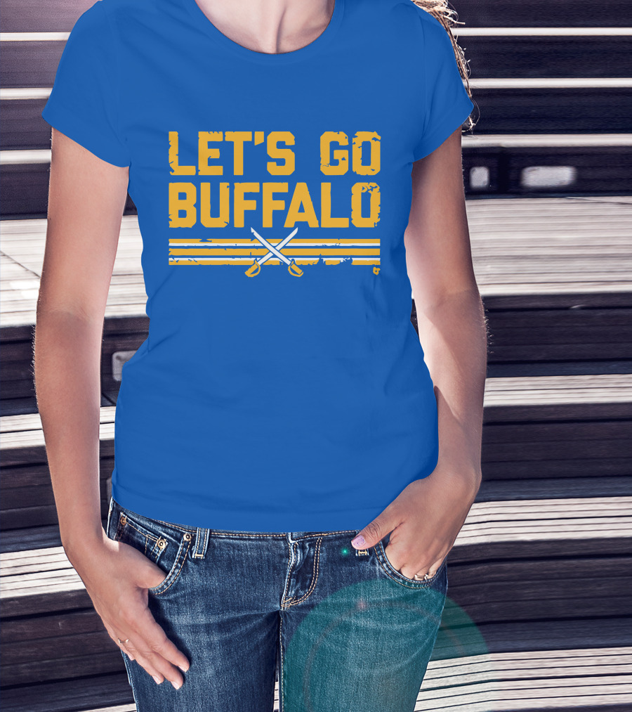 Let's Go Buffalo Hockey Crossed Sabres Blue And Gold T-Shirt