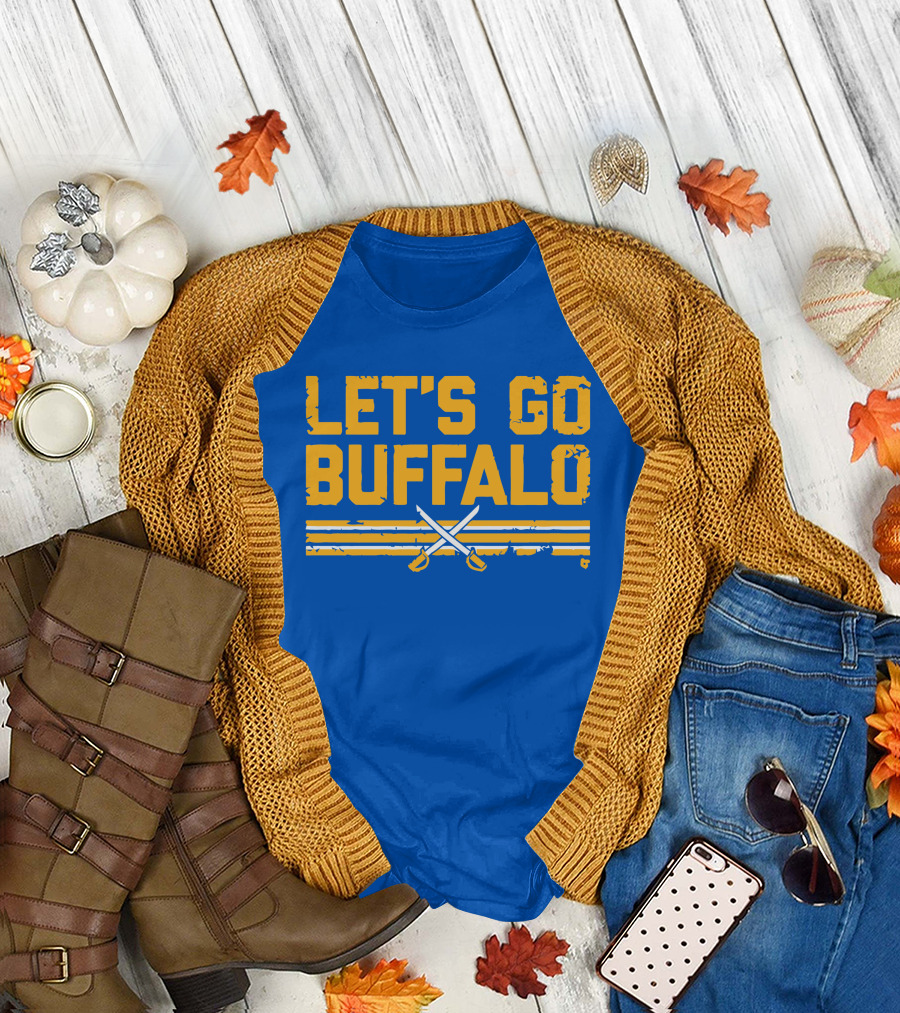 Let's Go Buffalo Hockey Crossed Sabres Blue and Gold T-Shirt