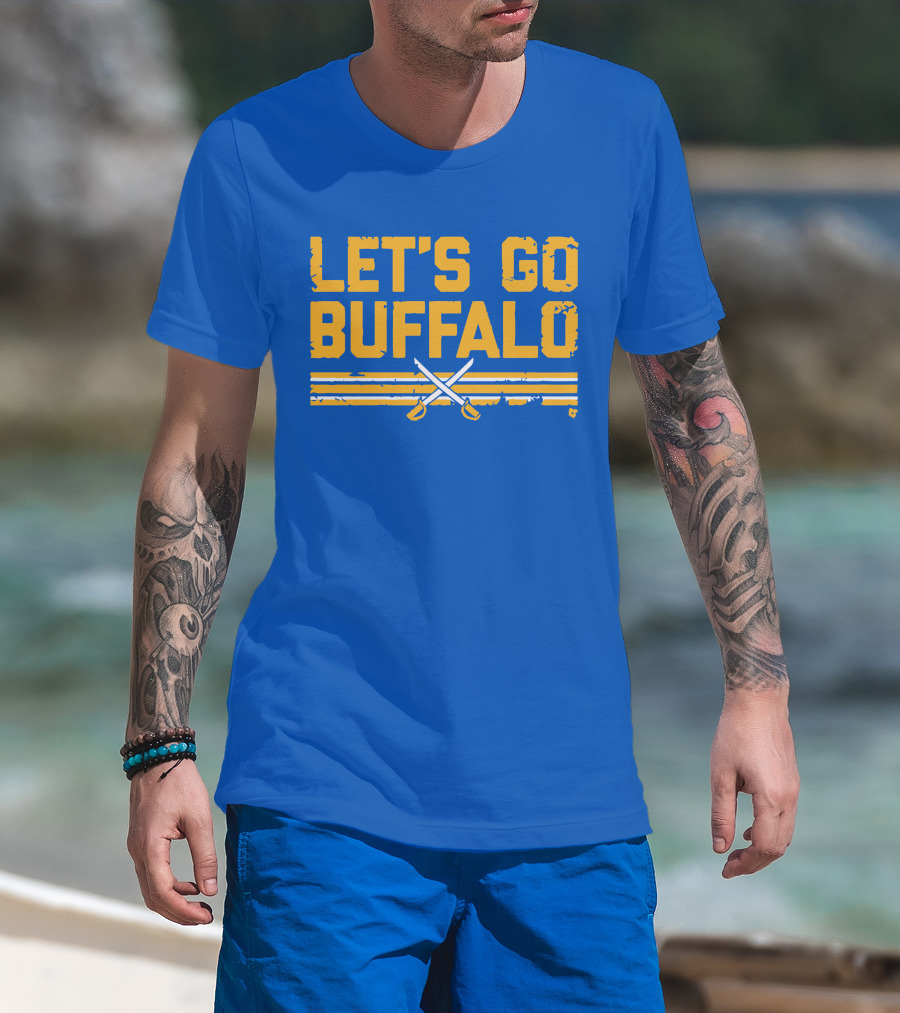 Let's Go Buffalo Hockey Crossed Sabres Blue And Gold T-Shirt