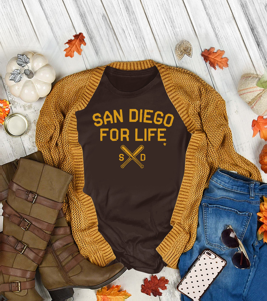 San Diego For Life SD Crossed Baseball Bats T-Shirt