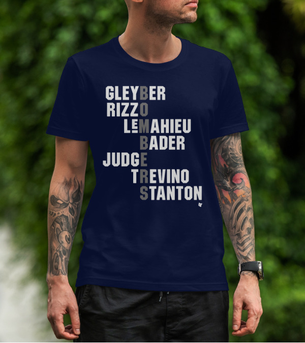 Yankees Bombers Player Names Gleyber Rizzo Judge LeMahieu Bader Trevino Stanton T-Shirt
