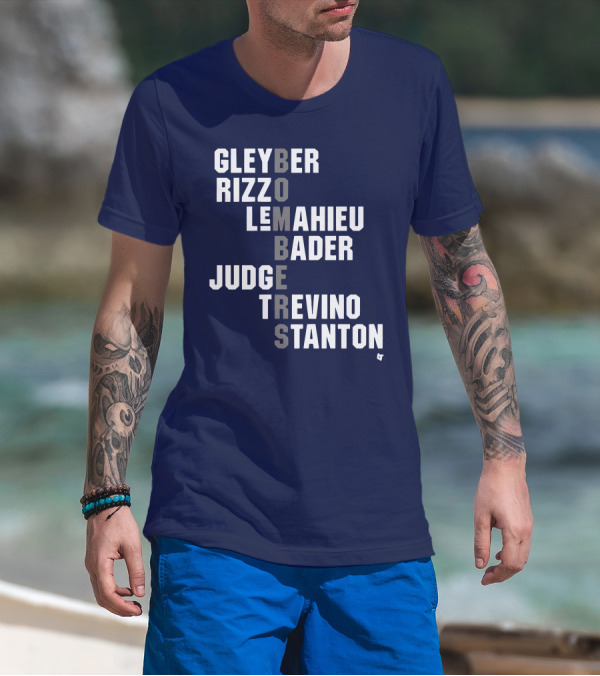 Yankees Bombers Player Names Gleyber Rizzo Judge LeMahieu Bader Trevino Stanton T-Shirt
