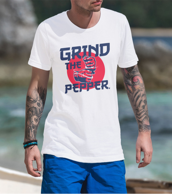 GRIND THE PEPPER JAPAN HAND GESTURE RED CIRCLE BACKGROUND T-Shirt
