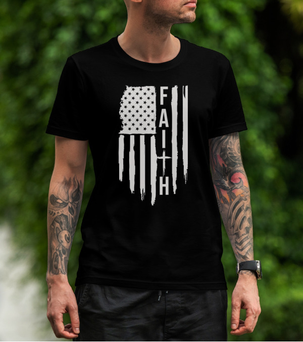 American Flag Faith Cross Stars Stripes T-Shirt