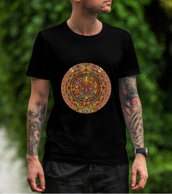 Colorful Maya Aztec Calendar Circle T-Shirt