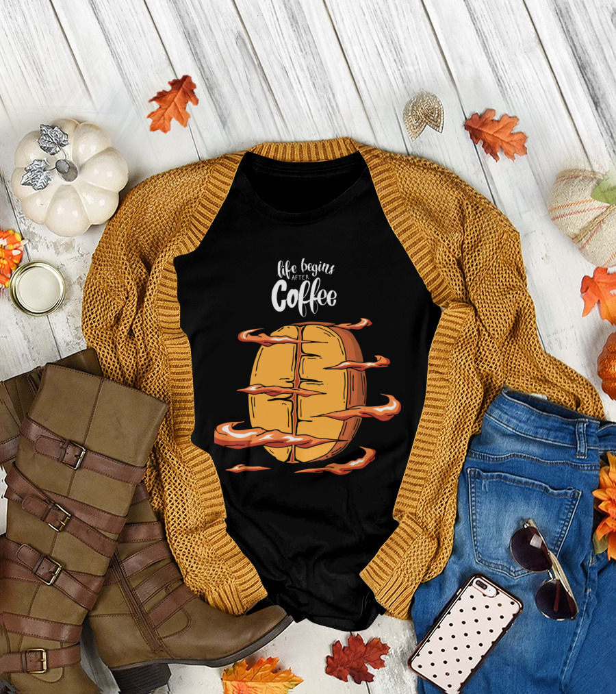 Life Begins After Coffee with Cool Coffee Bean T-Shirt