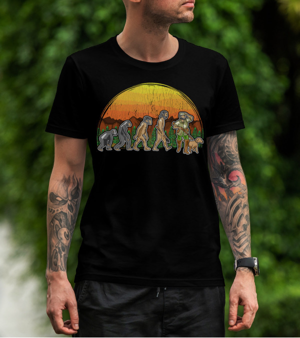 Duck Hunter Goose Grouse Hunting Evolution Sunset Silhouette With Dog T-Shirt