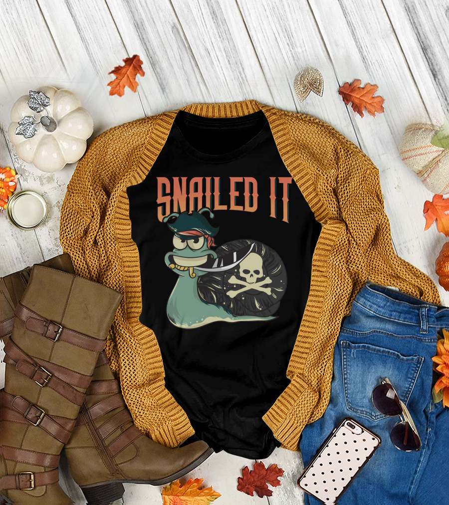 Snailed It Pirate Skull Snail Kawaii T-Shirt