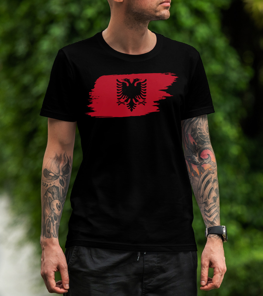 Albania Flag Red Brushstroke Double-Headed Eagle T-Shirt