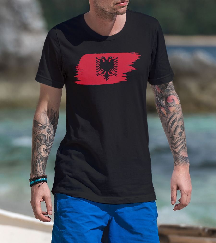 Albania Flag Red Brushstroke Double-Headed Eagle T-Shirt