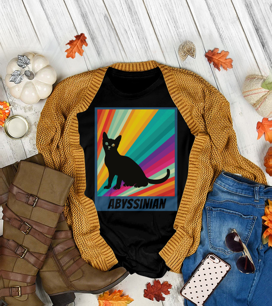 Abyssinian Cat Retro Rainbow T-Shirt