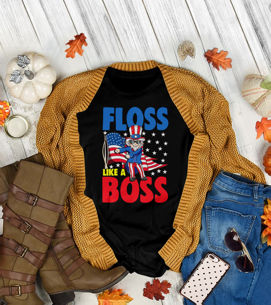 Floss Like a Boss Uncle Sam 4th of July USA Flag Merica T-Shirt