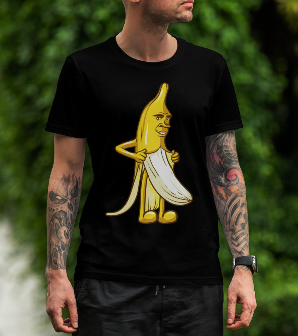 Banana Striptease Cartoon Censored Naked Peeling Comedy T-Shirt