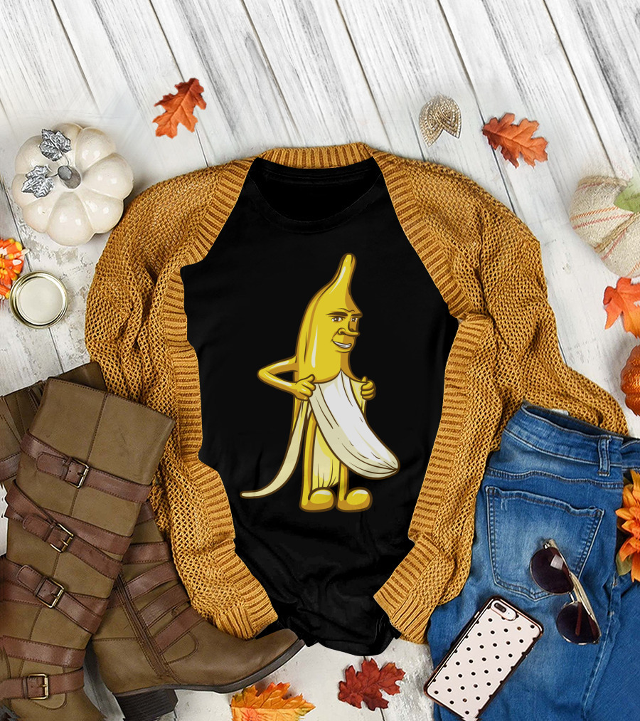Banana Striptease Cartoon Censored Naked Peeling Comedy T-Shirt