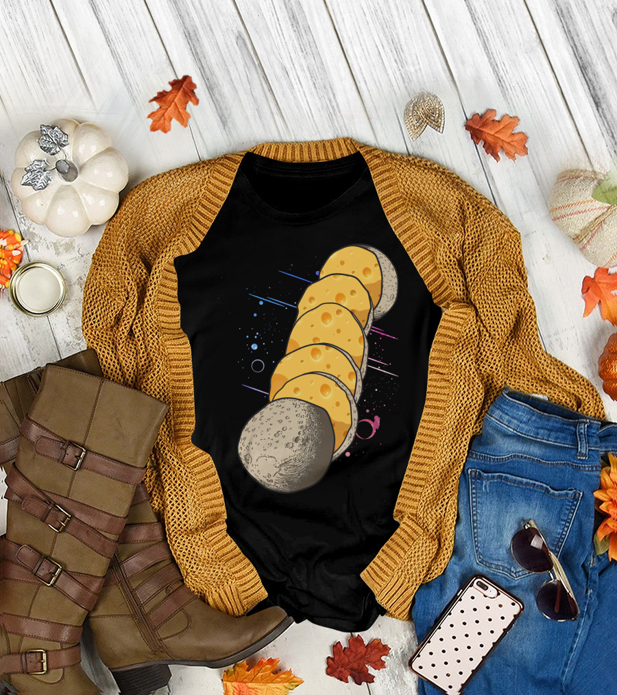 Moon Phases Cheese Cosmic 50th Anniversary Space Lover Nerd Day T-Shirt