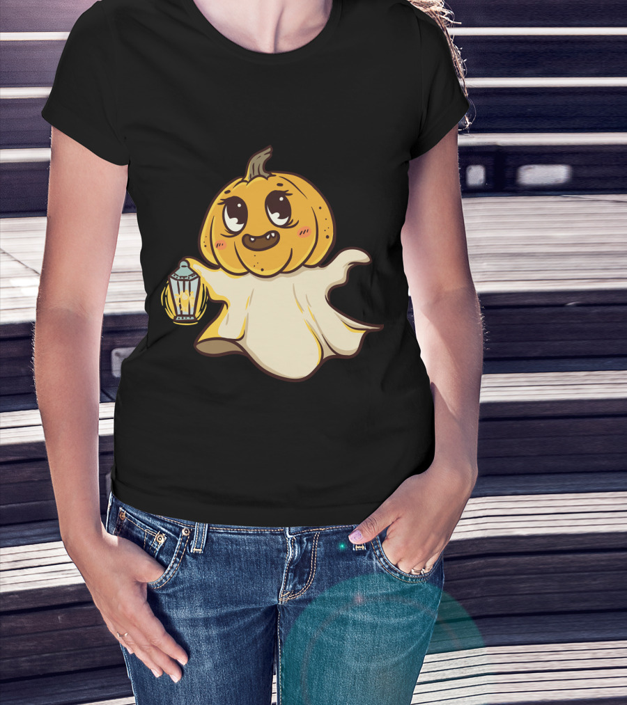 Ghost Pumpkin Kawaii Lantern-Faced Jack O' Lantern T-Shirt