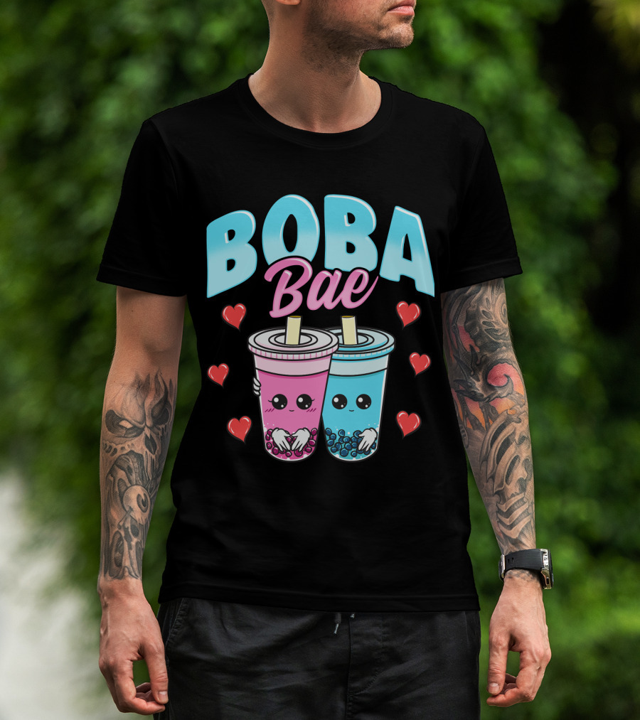 Kawaii Boba Bae Cute Bubble Tea Characters With Hearts T-Shirt