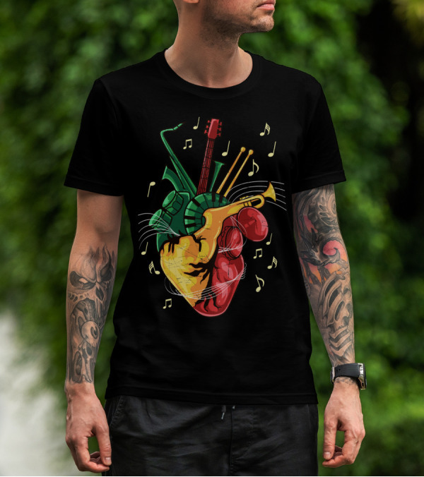 Reggae Lover Jamaican Heart Music Rastafari Instrument Fusion T-Shirt
