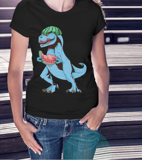 One In A Melon Watermelon Dinosaur Rex Summer Fruit T-Shirt