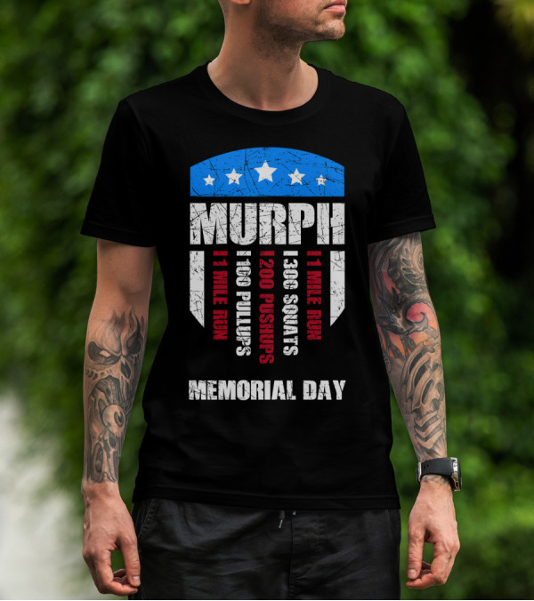Memorial Day Murph Wod Workout 1 Mile Run 100 Pullups 200 Pushups 300 Squats Recovery T-Shirt