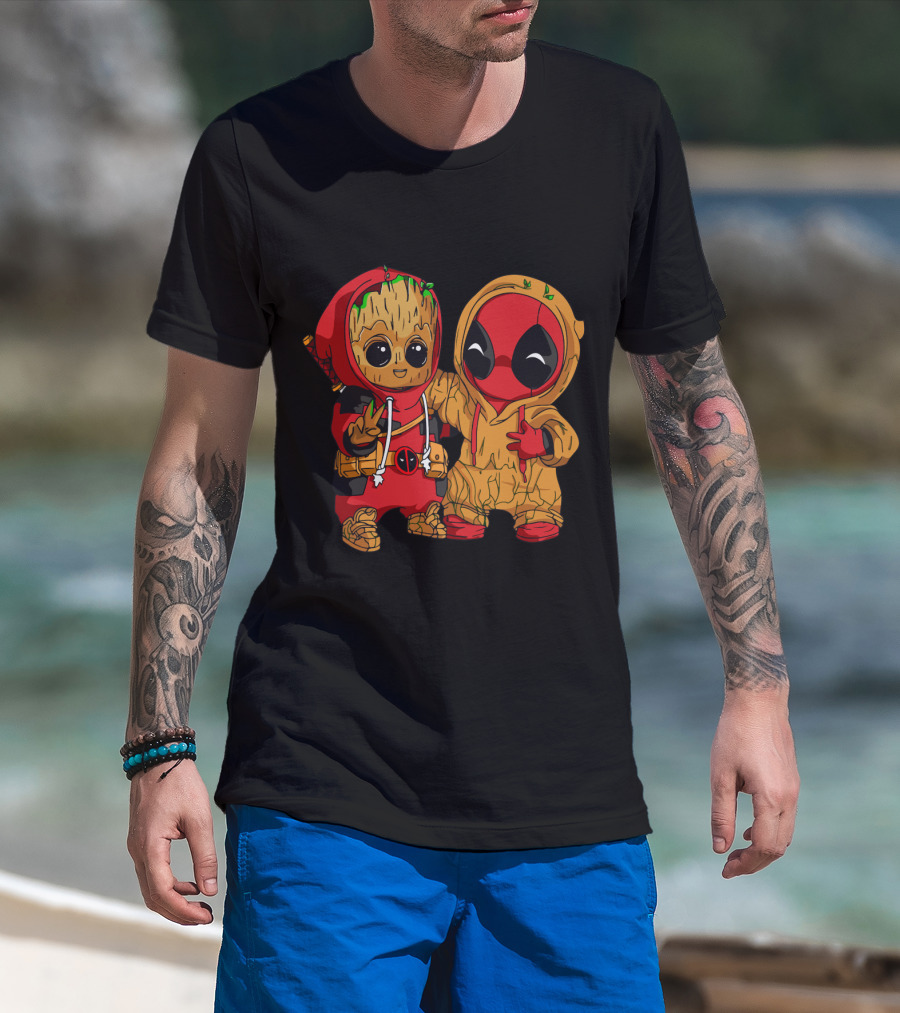 Deadpool Baby Groot Cosplay Crossover Duo T-Shirt