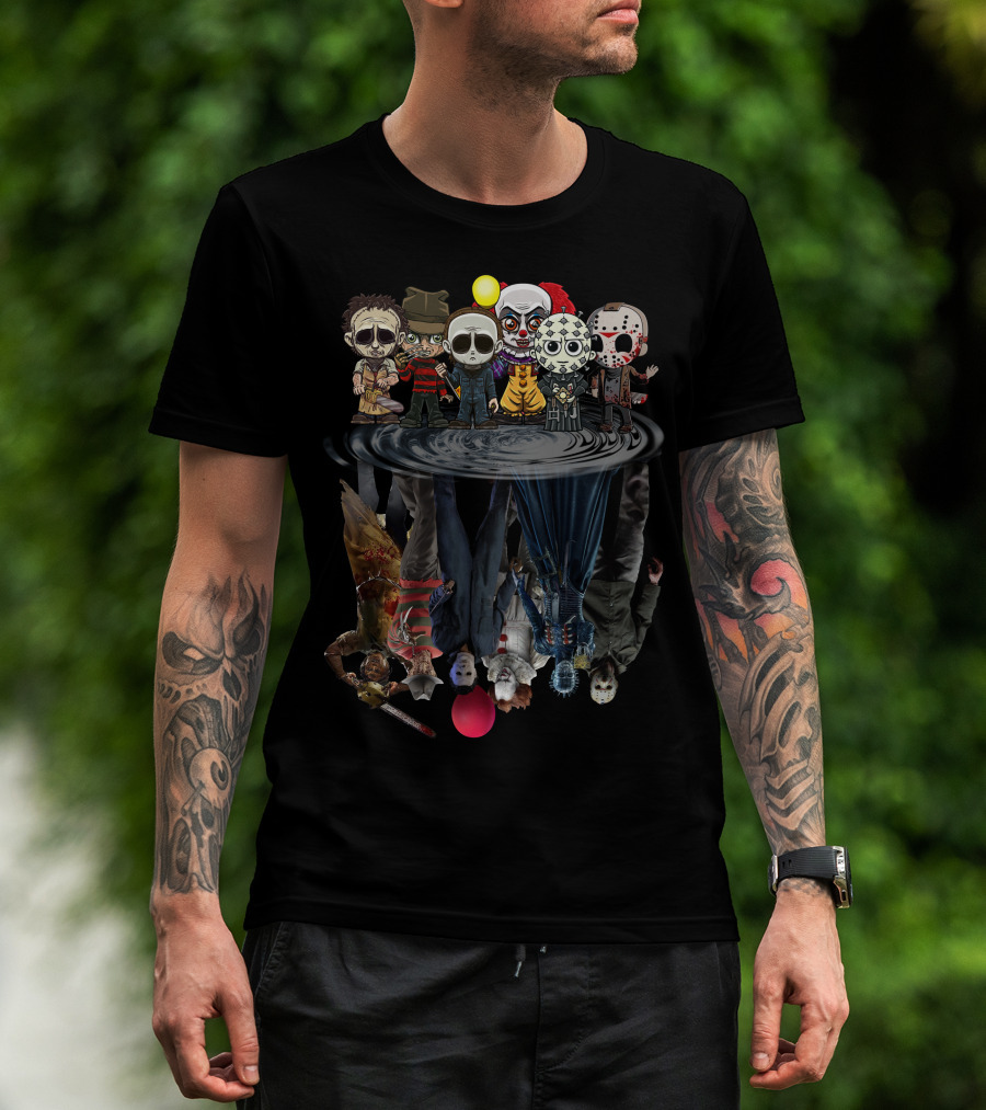 Horror Icons Chibi Reflections In Water Mirror T-Shirt