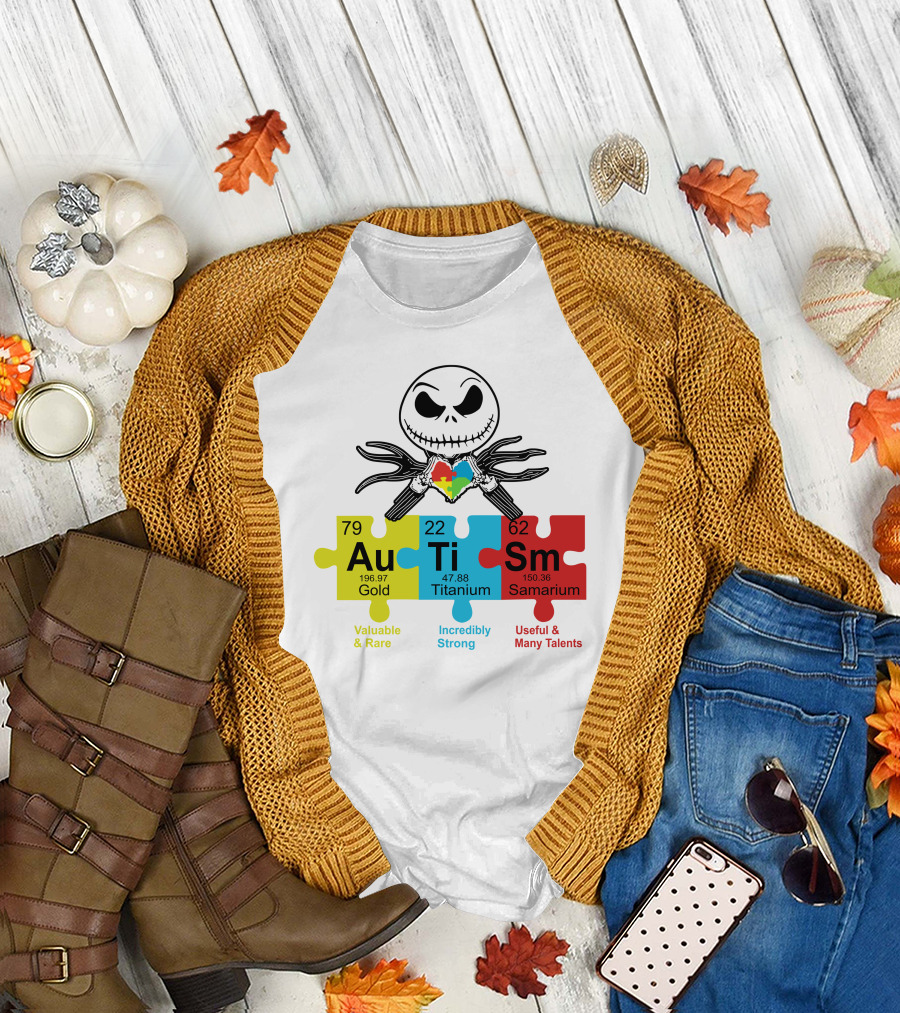 Jack Skellington AuTiSm Puzzle Periodic Table Valuable Rare Incredibly Strong Talents T-Shirt