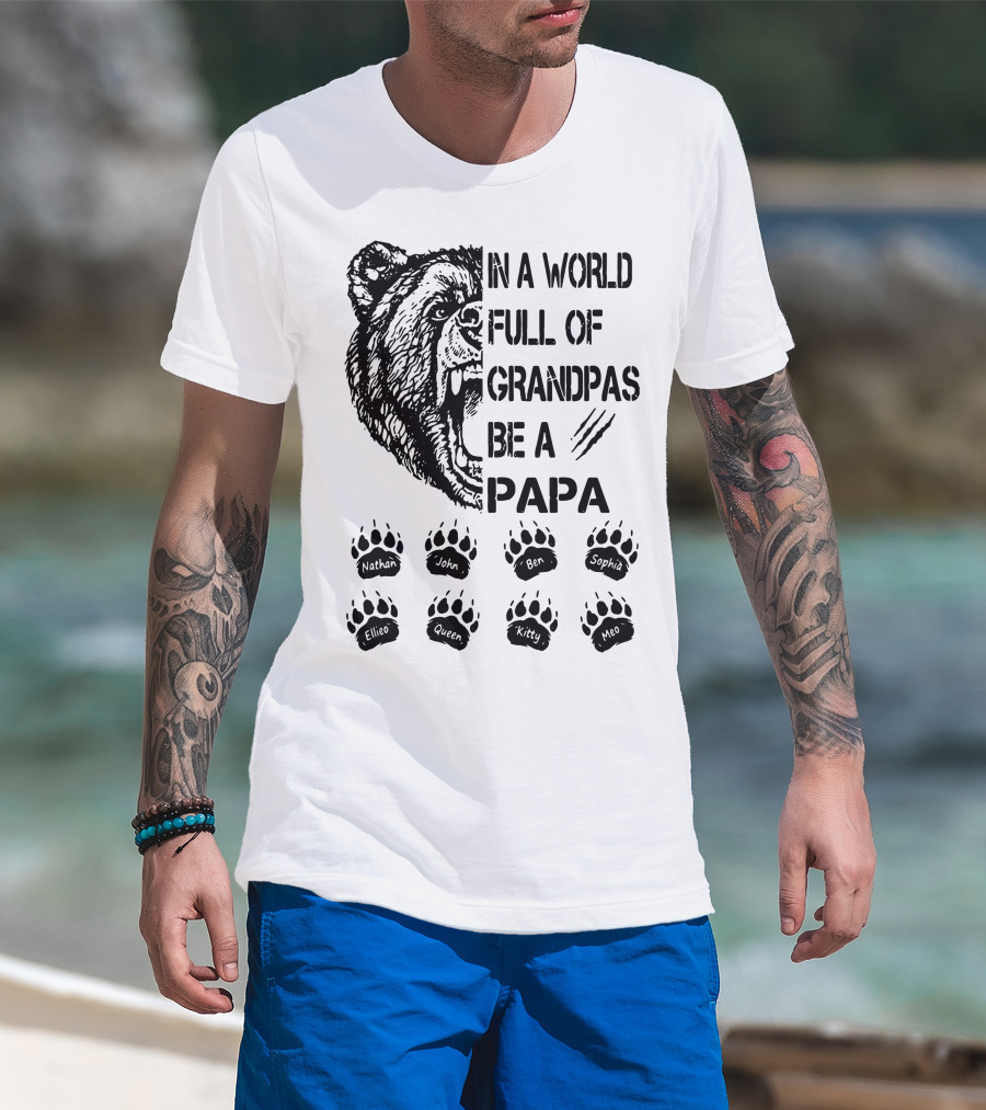 Bear In A World Full Of Grandpas Be A Papa Nathan John Ben Sophia Ellie Queen Kitty Neo T-Shirt