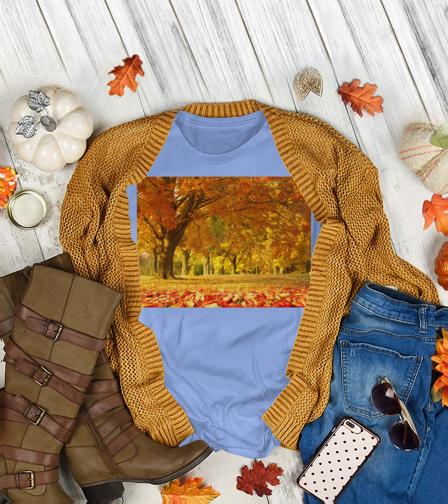 Nature Jungle Autumn Leaves Landscape Forest Scene T-Shirt