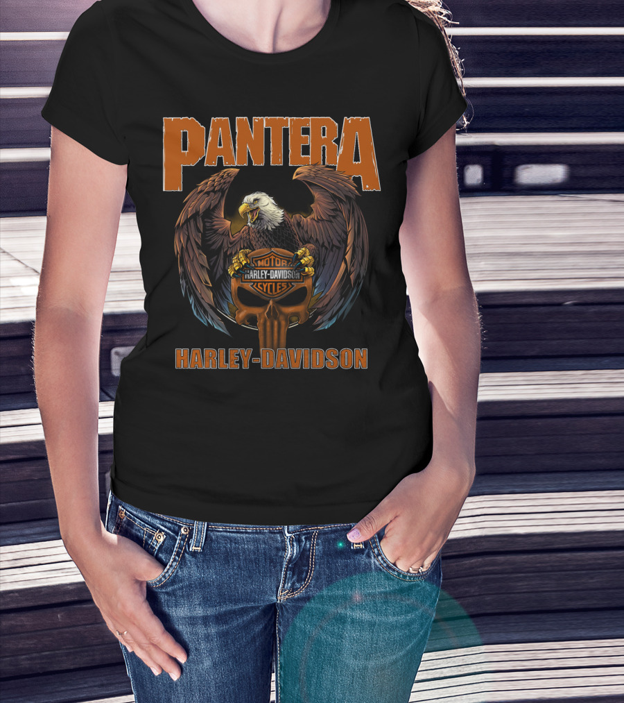 Pantera Eagle With Harley Davidson Motorcycles Iconic Symbol T-Shirt