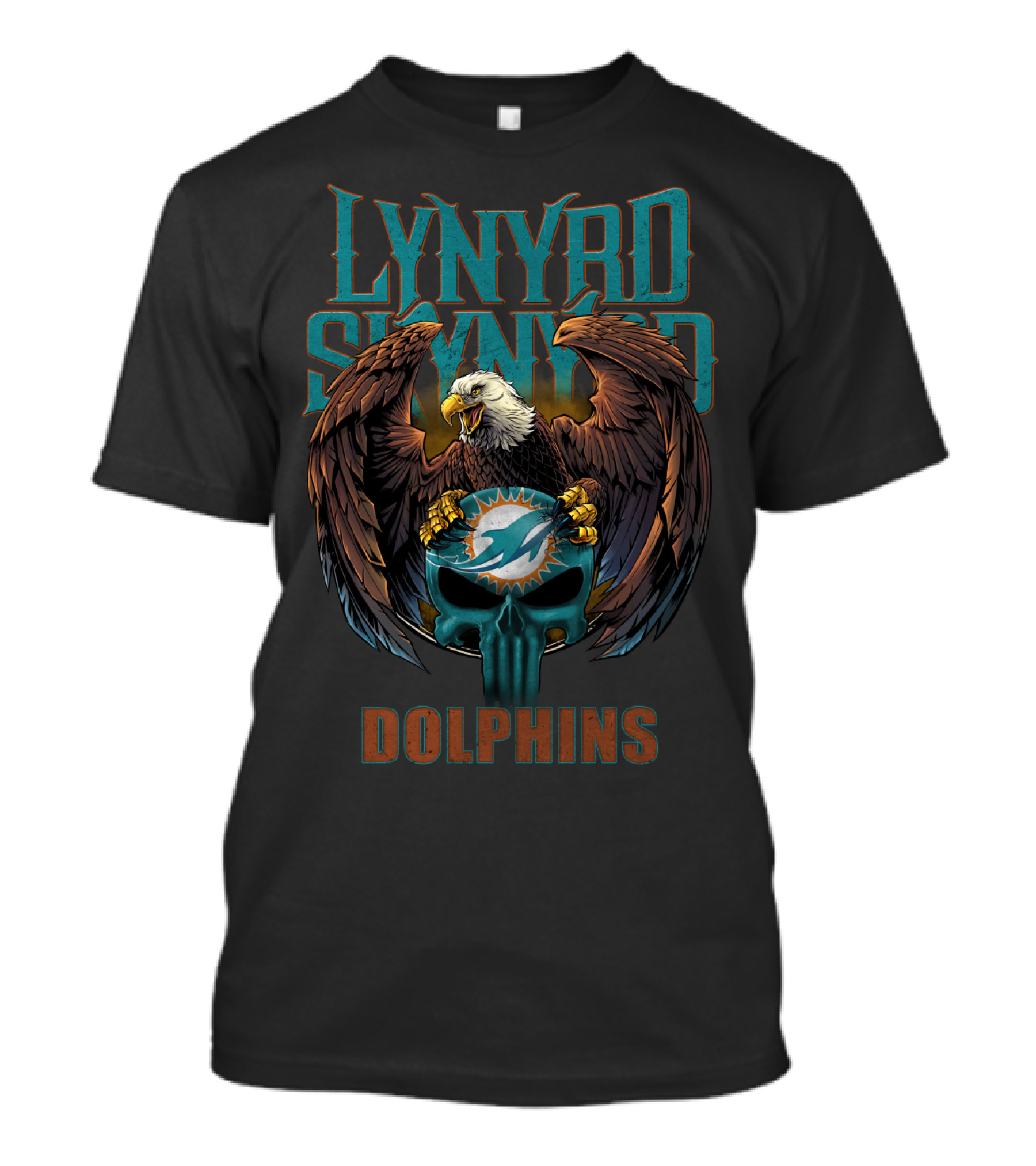 Lynyrd Skynyrd Miami Dolphins Eagle Skulls T-Shirt